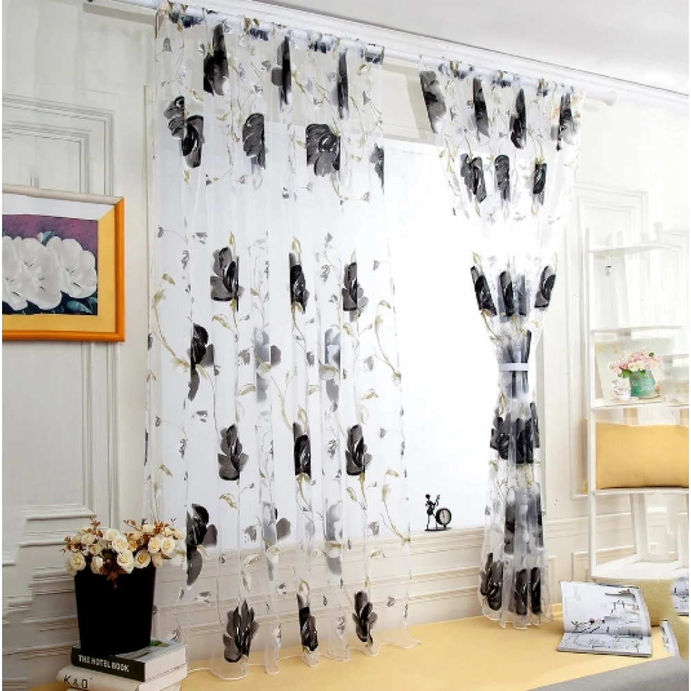 Hot Home Textile Flower Embroidered Luxury 3D Window Curtains Fabric Tulle Sheer Curtains For kitchen Bedroom Living Room