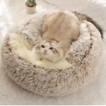 Warm Long Plush Pet Bed Enclosed Round Cat Cushion Comfortable Sleep Bag Cat Nest Kennel For Small Pet