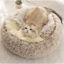 Warm Long Plush Pet Bed Enclosed Round Cat Cushion Comfortable Sleep Bag Cat Nest Kennel For Small Pet